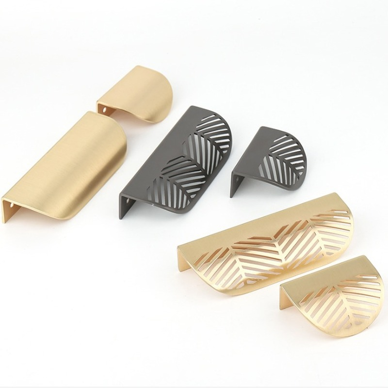 Drawer Pull Gold - 잎 모양의 금 기모 중공 손잡이,