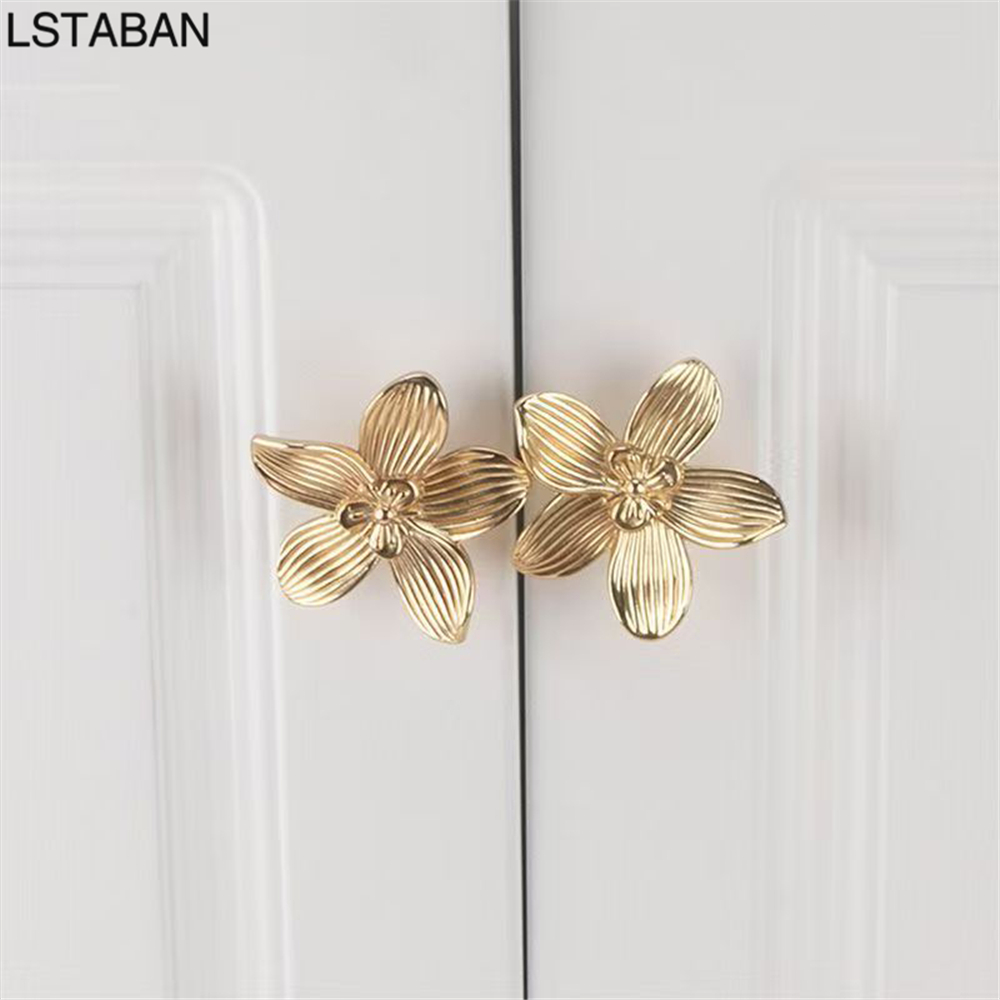 Drawer Pull Gold - 꽃 모양 순금 주방 캐비닛 문
