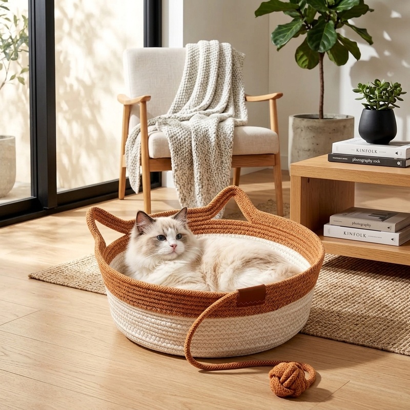 Furniture Hardware For Bed - 35/40/46cm 수제 면로프 고양이 바구니 침대,