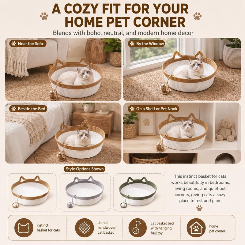 35/40/46cm 수제 면로프 고양이 바구니 침대,  - Furniture Hardware For Bed 리뷰 및 가격