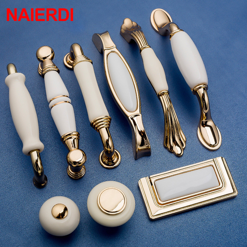 NAIERDI-골드 화이트 세라믹 캐비닛 손잡이, 서랍 - Drawer Pull Gold 리뷰 및 가격