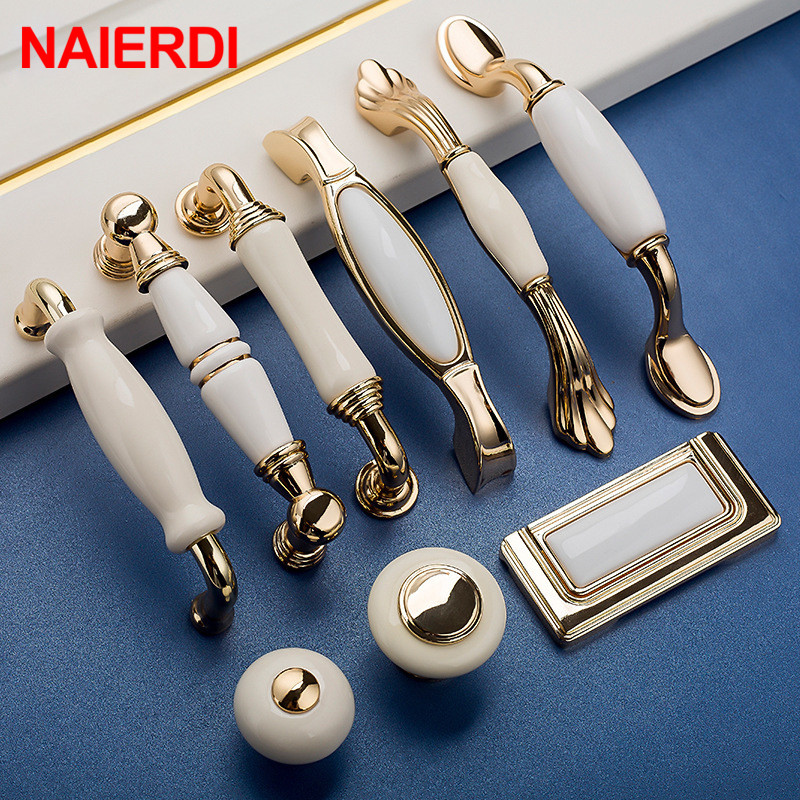 NAIERDI-골드 화이트 세라믹 캐비닛 손잡이, 서랍 - Drawer Pull Gold 리뷰 및 가격